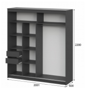 Шкаф-купе ШКП-3 2000 мм графит (СВ) в Краснотурьинске - krasnoturinsk.mebel-e96.ru