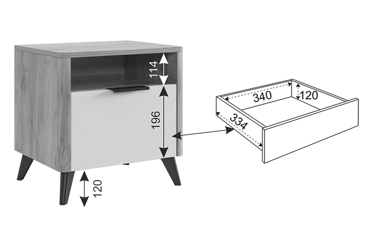 Тумба прикроватная Адам графит (Мебельсон) в Краснотурьинске - krasnoturinsk.mebel-e96.ru