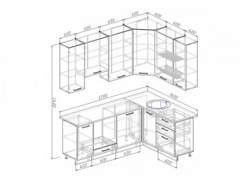 Угловой кухонный гарнитур Дели 2200х1600 мм в Краснотурьинске - krasnoturinsk.mebel-e96.ru