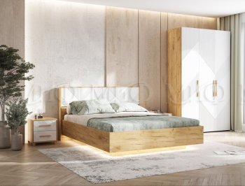 Кровать парящая Ирис крафт/белый с подсветкой (Миф) в Краснотурьинске - krasnoturinsk.mebel-e96.ru