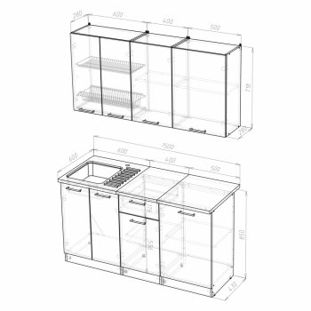 Кухонный гарнитур Кира нормал 1500 мм (Герда) в Краснотурьинске - krasnoturinsk.mebel-e96.ru