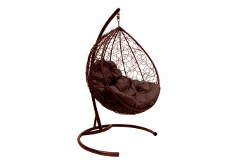Подвесное кресло КАПЛЯ с ротангом коричневое, подушка коричневая в Краснотурьинске - krasnoturinsk.mebel-e96.ru