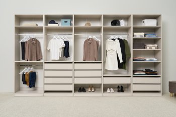 Гардеробная/шкаф 4000 мм Ларго №1 открытая Кашемир (Миф) в Краснотурьинске - krasnoturinsk.mebel-e96.ru