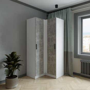 Шкаф угловой Ларс (угол прямой), Белый/Ателье светлое (Микон) в Краснотурьинске - krasnoturinsk.mebel-e96.ru