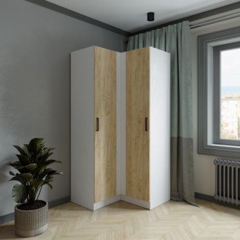 Шкаф угловой Ларс (угол прямой), Белый/Крафт золотой (Микон) в Краснотурьинске - krasnoturinsk.mebel-e96.ru