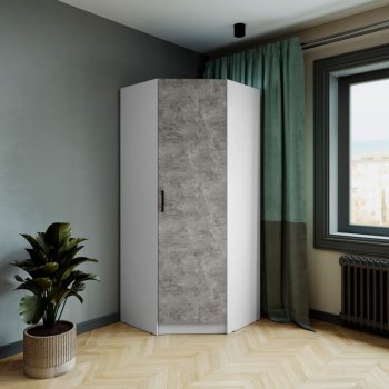 Шкаф угловой Ларс (угол скос), Белый/Ателье светлое (Микон) в Краснотурьинске - krasnoturinsk.mebel-e96.ru