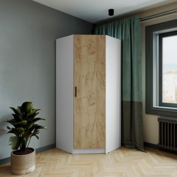 Шкаф угловой Ларс (угол скос), Белый/Крафт золотой (Микон) в Краснотурьинске - krasnoturinsk.mebel-e96.ru