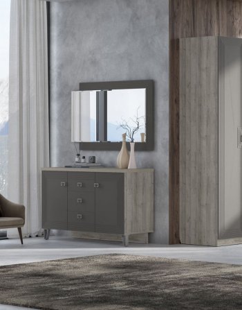 Комод 2дв, 3ящ Лежер КМ-3103 дуб серый/холст вулканический(СанТан) в Краснотурьинске - krasnoturinsk.mebel-e96.ru | фото