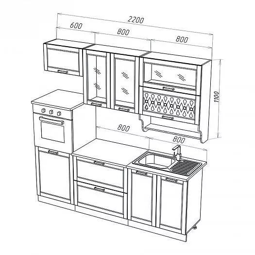 Кухонный гарнитур Милано 2200 мм Ком. №3 (Миф) в Краснотурьинске - krasnoturinsk.mebel-e96.ru