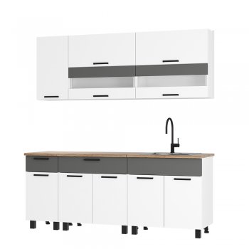 Кухонный гарнитур Монтана 2000 мм белый/графит (БТС) в Краснотурьинске - krasnoturinsk.mebel-e96.ru