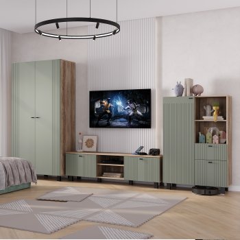 Стенка Олива комп.3 эвкалипт софт (БТС) в Краснотурьинске - krasnoturinsk.mebel-e96.ru