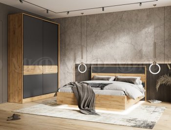 Кровать парящая Роджина с подсветкой, крафт/графит (Миф) в Краснотурьинске - krasnoturinsk.mebel-e96.ru