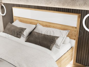 Кровать парящая Роджина с подсветкой, крафт/белый (Миф) в Краснотурьинске - krasnoturinsk.mebel-e96.ru