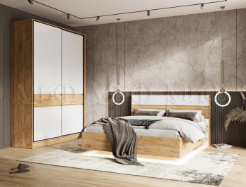 Кровать парящая Роджина с подсветкой, крафт/белый (Миф) в Краснотурьинске - krasnoturinsk.mebel-e96.ru