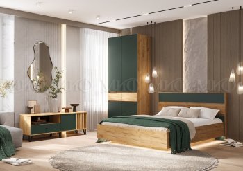 Спальный гарнитур Роджина крафт/изумрудный, модульный (Миф) в Краснотурьинске - krasnoturinsk.mebel-e96.ru