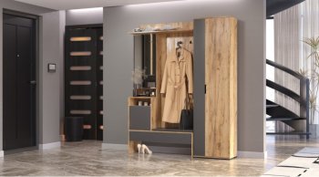 Прихожая Сабрина Дуб вотан/графит (Лин) в Краснотурьинске - krasnoturinsk.mebel-e96.ru