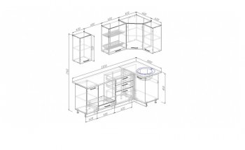 Угловой кухонный гарнитур Жемчуг 2200*1000 мм в Краснотурьинске - krasnoturinsk.mebel-e96.ru