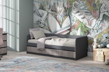 Кровать Соната 900 графит/крафт серый (Зарон) в Краснотурьинске - krasnoturinsk.mebel-e96.ru