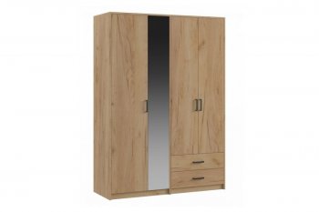 Шкаф 1500 мм  4-х ств. с зеркалом 2 ящ. SVETLANA LOFT, дуб золотой (Генезис) в Краснотурьинске - krasnoturinsk.mebel-e96.ru