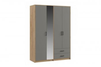 Шкаф 1500 мм  4-х ств. с зеркалом 2 ящ. SVETLANA LOFT, Дуб золотой/Серый (Генезис) в Краснотурьинске - krasnoturinsk.mebel-e96.ru